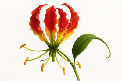 Gloriosa Lily Flower Botanical Illustration