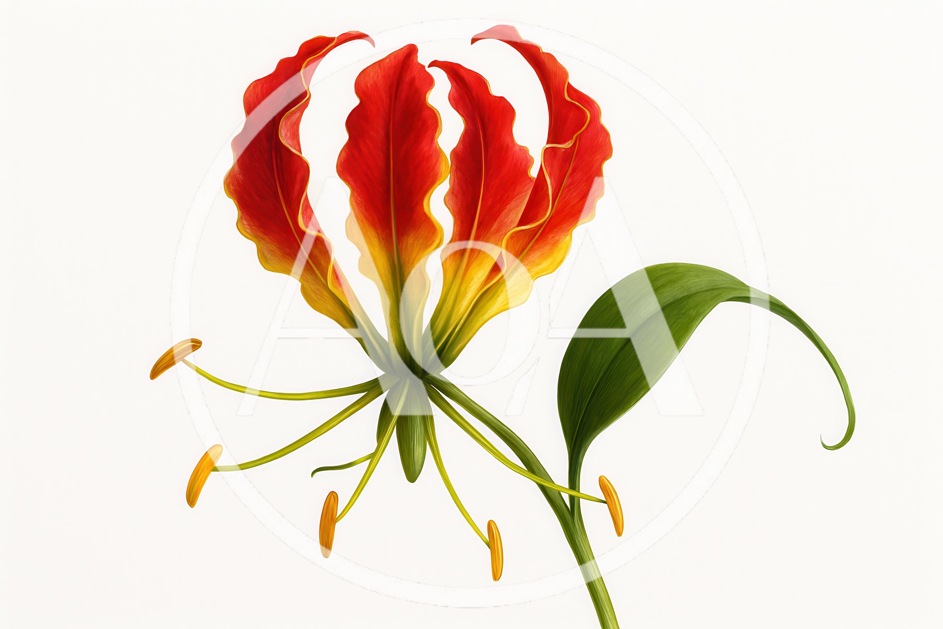Gloriosa Lily Flower Botanical Illustration