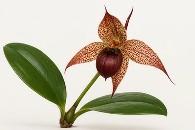 Paphiopedilum Orchid Flower With Green Leaves
