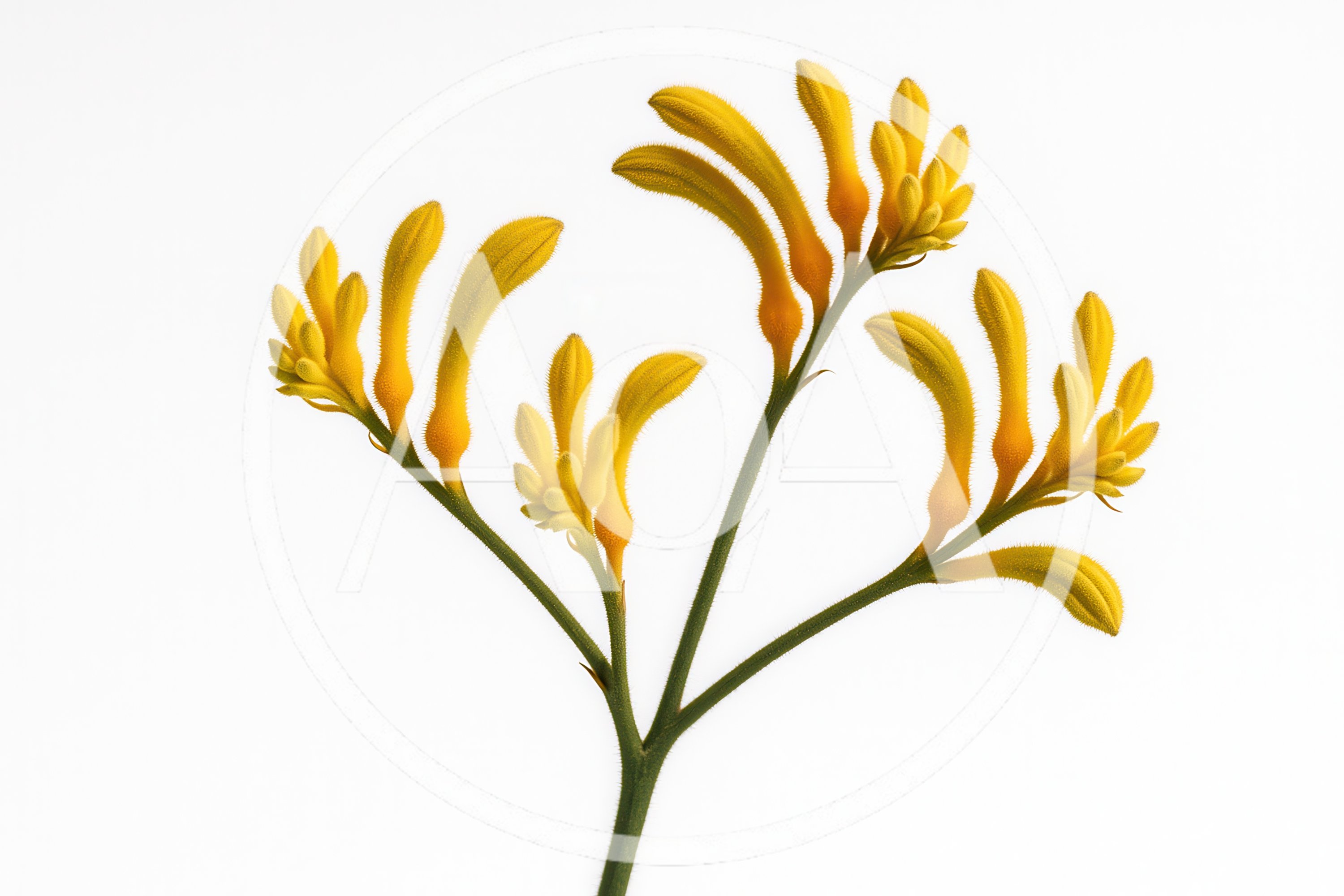 Yellow Kangaroo Paw Flowers Isolated On White Background