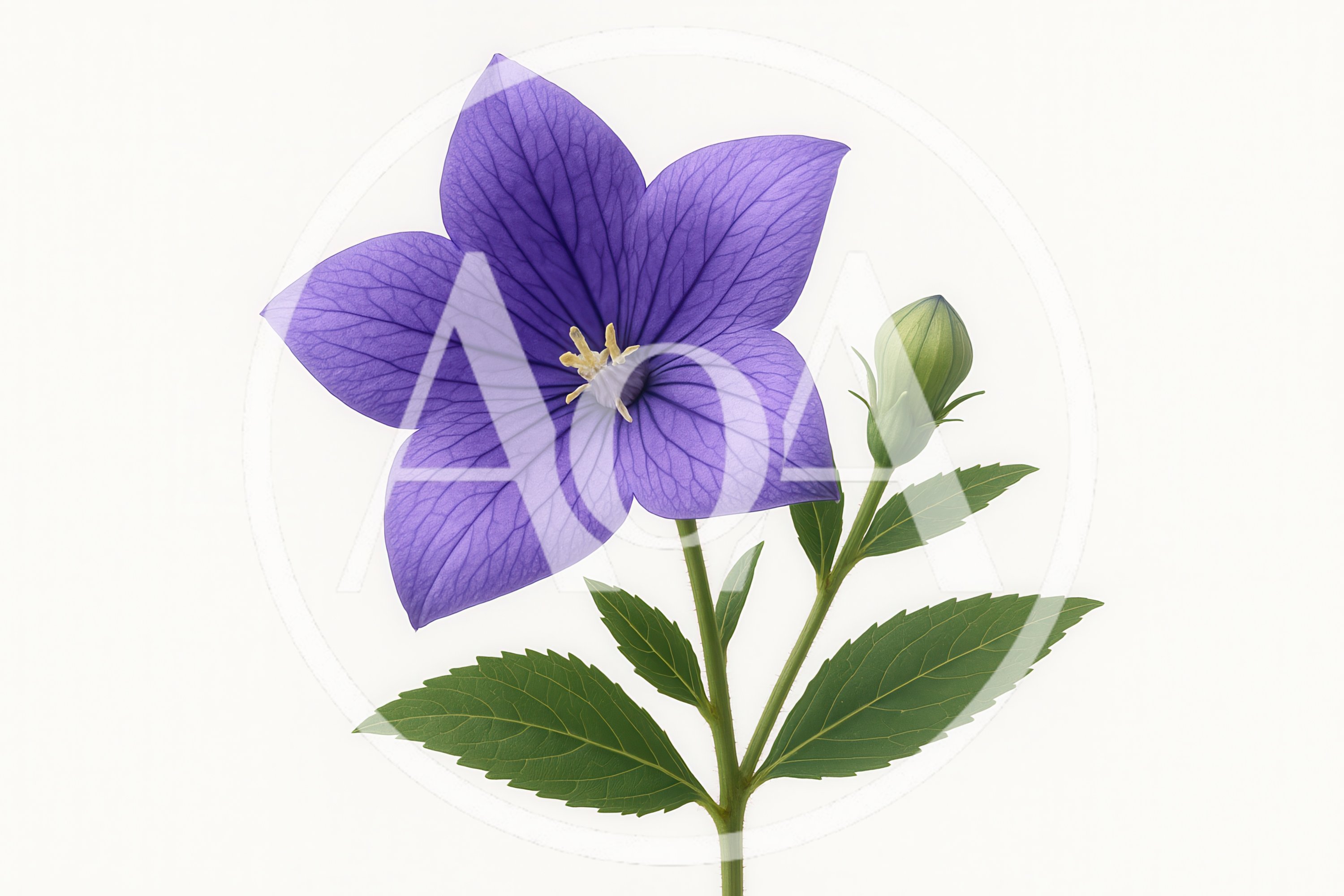 Single Purple Balloon Flower With Bud