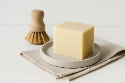 Solid Dish Soap Bar With Wooden Scrub Brush