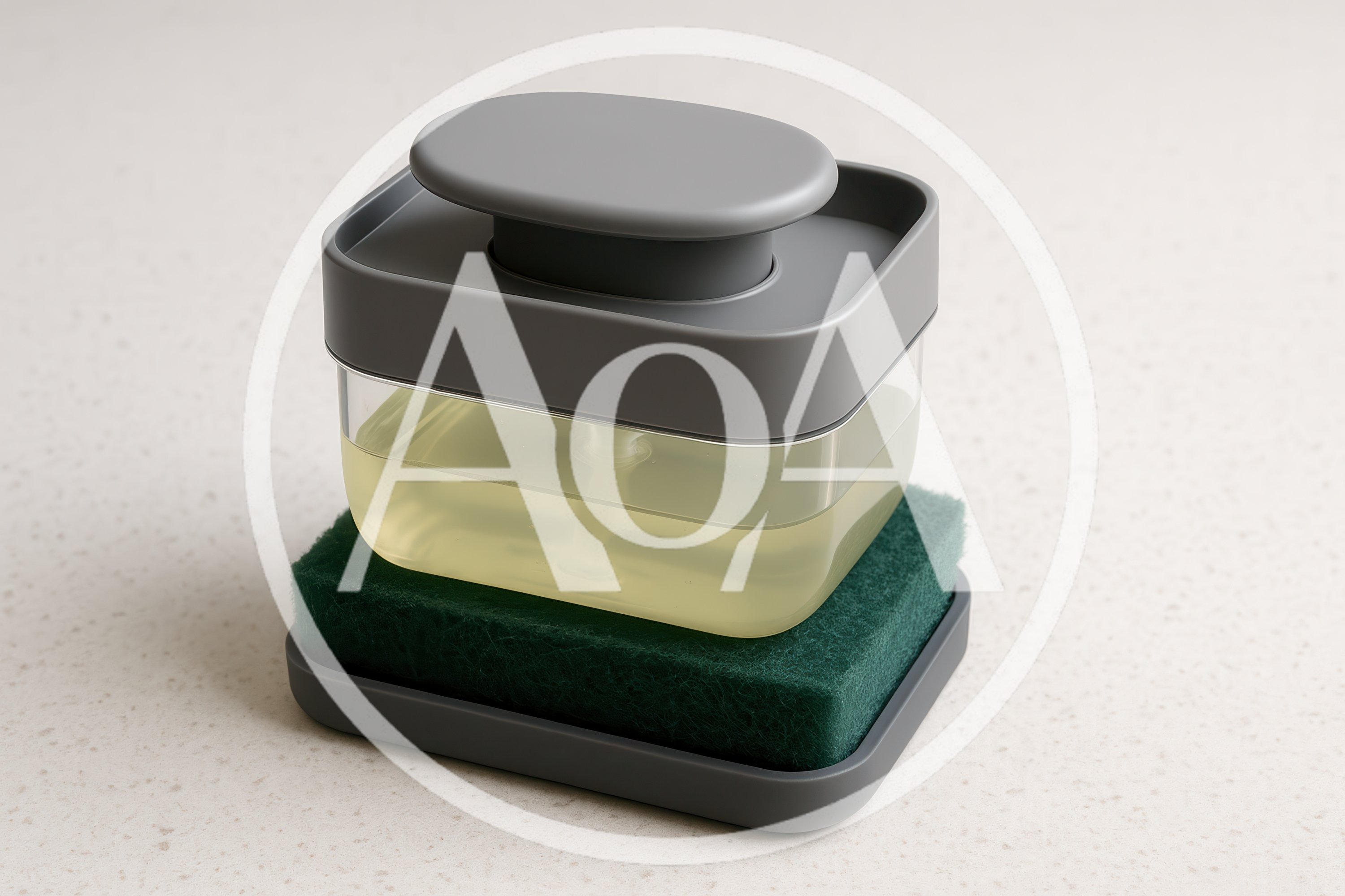 Soap Dispenser With Scrubbing Sponge On Countertop