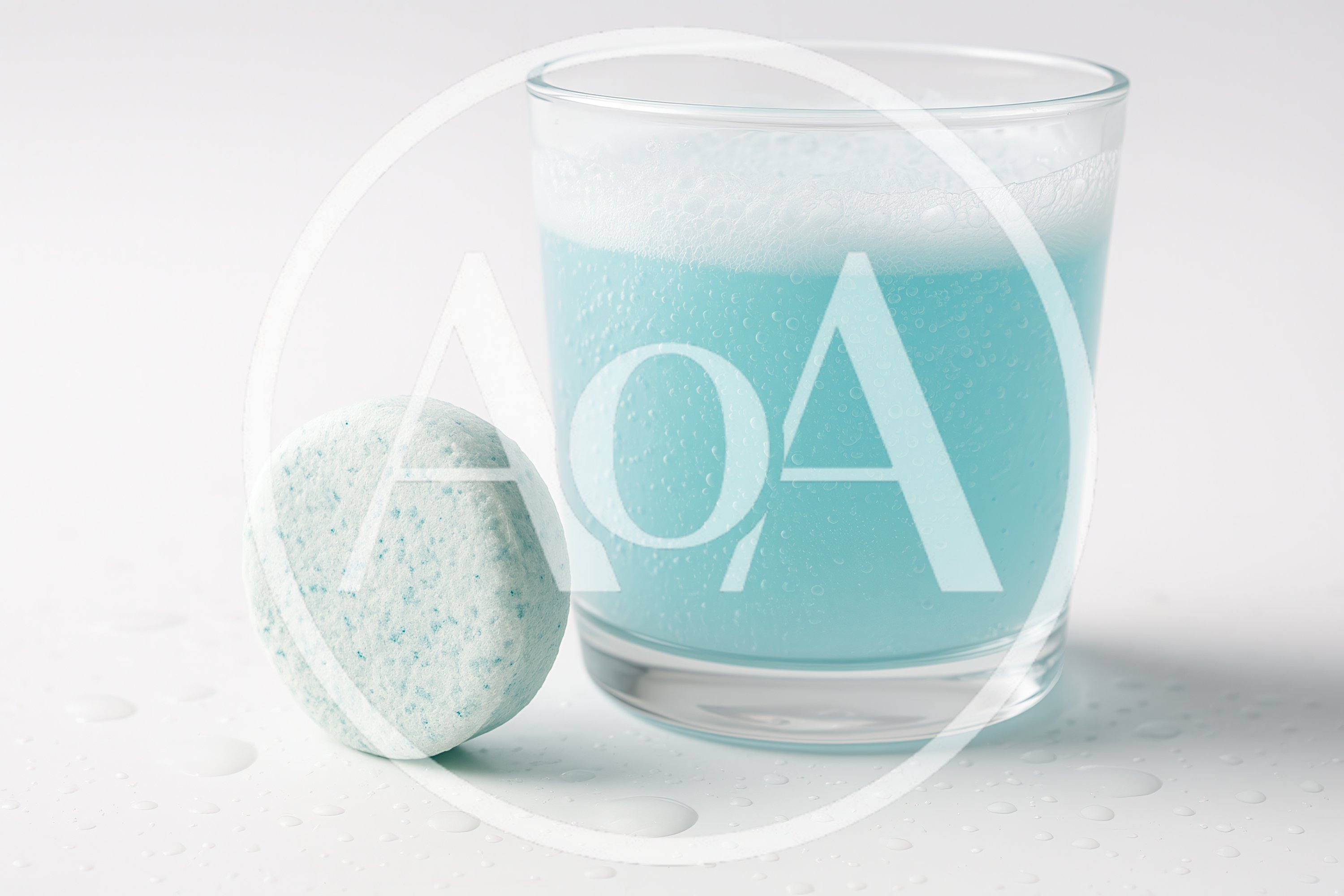 Effervescent Tablet Beside A Glass Of Blue Liquid
