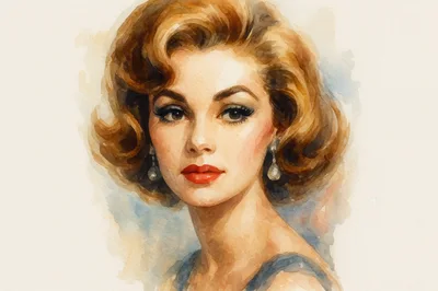 Watercolor Portrait Of A Glamorous Vintage Woman
