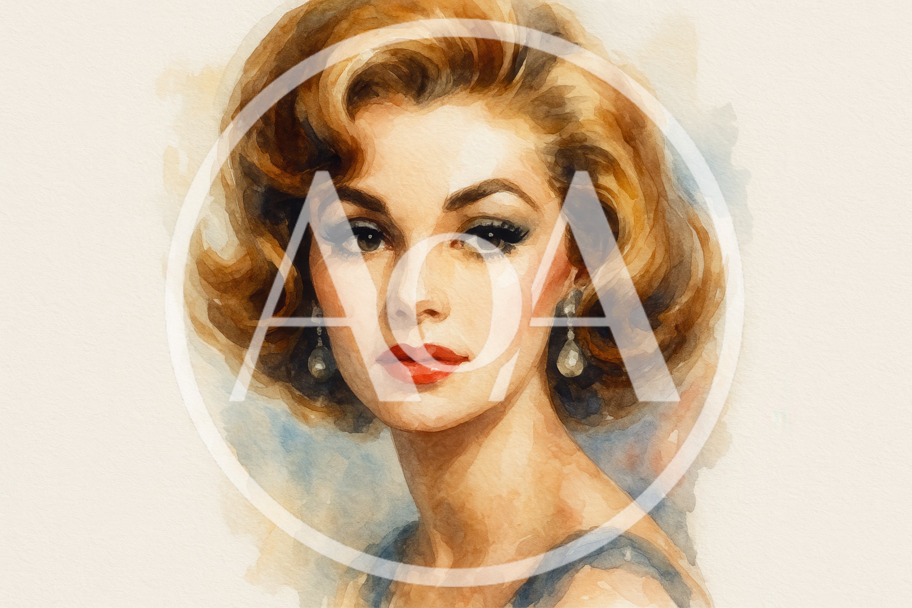 Watercolor Portrait Of A Glamorous Vintage Woman
