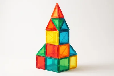 Rocket Ship Built From Colorful Magnetic Building Tiles