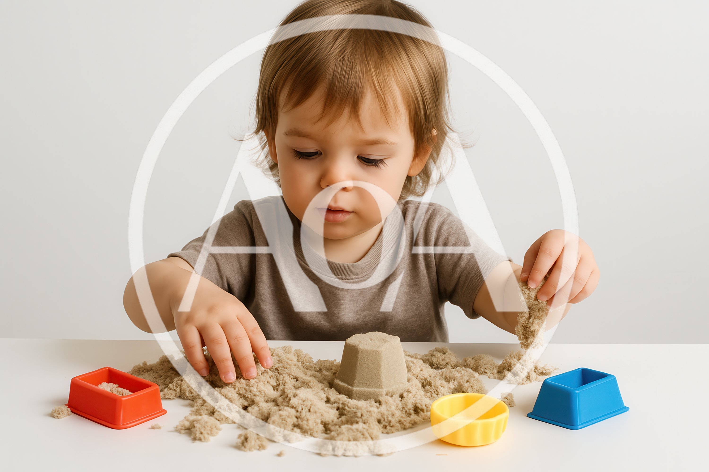 Toddler Playing With Kinetic Sand At A Table