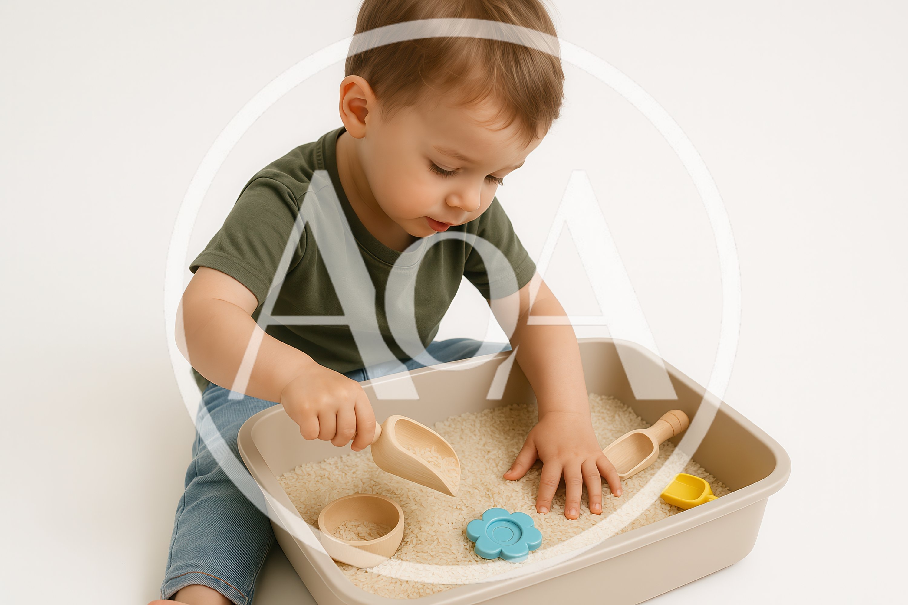 Toddler Playing With Sensory Rice Bin