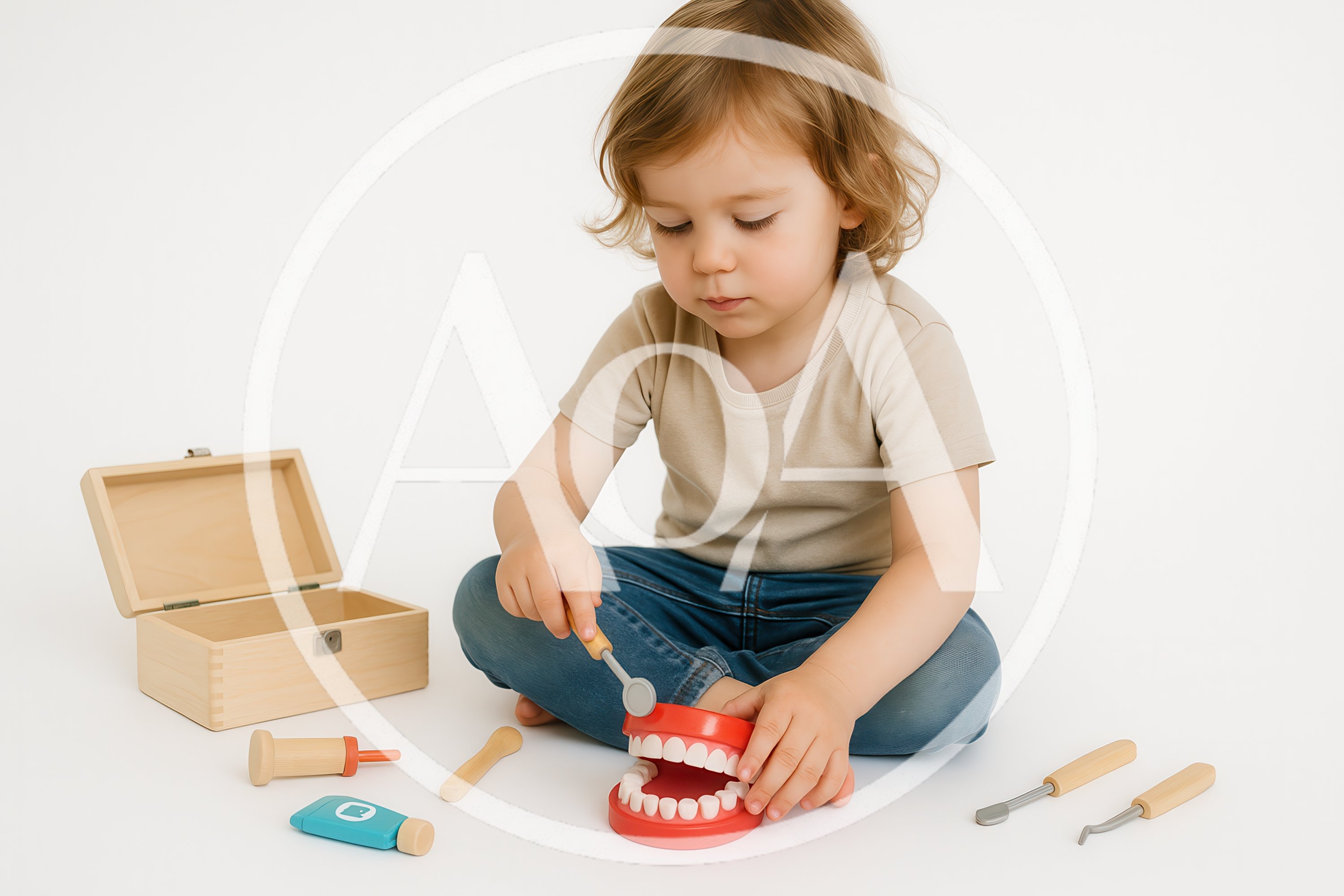 Toddler Playing Dentist With Toy Teeth Set