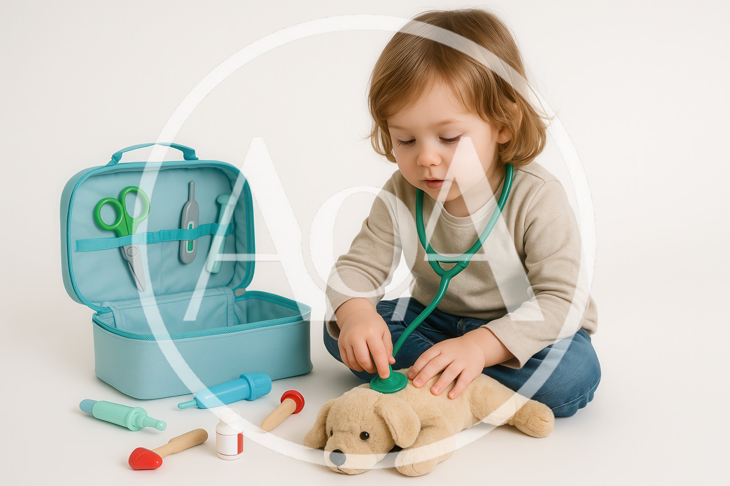Toddler Playing Veterinarian With Stuffed Dog Toy