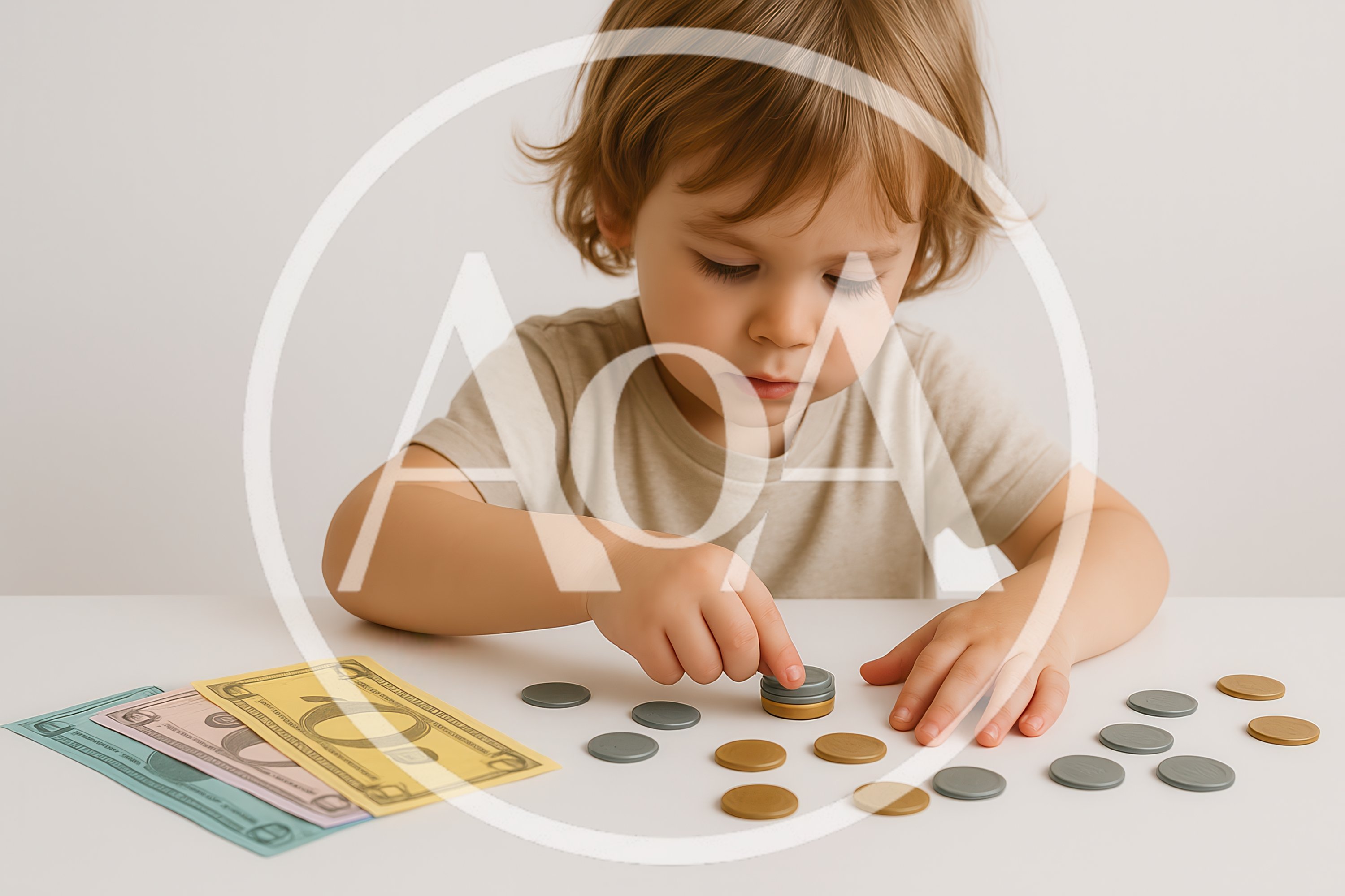Toddler Playing With Toy Money And Plastic Coins