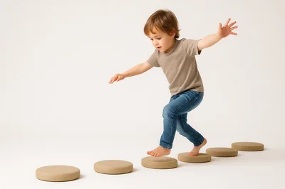 Young Boy Balancing on Stepping Stones