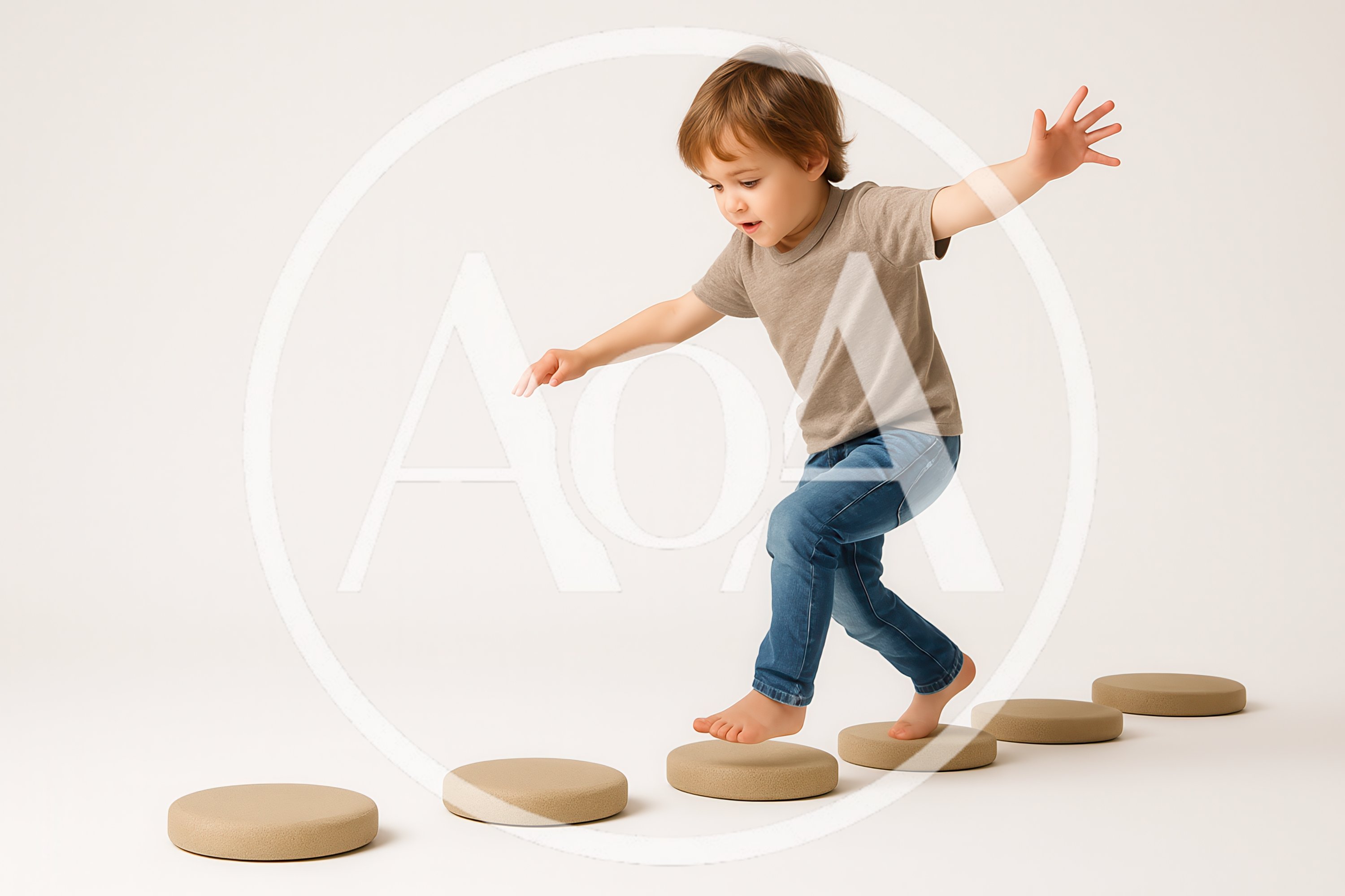 Young Boy Balancing on Stepping Stones