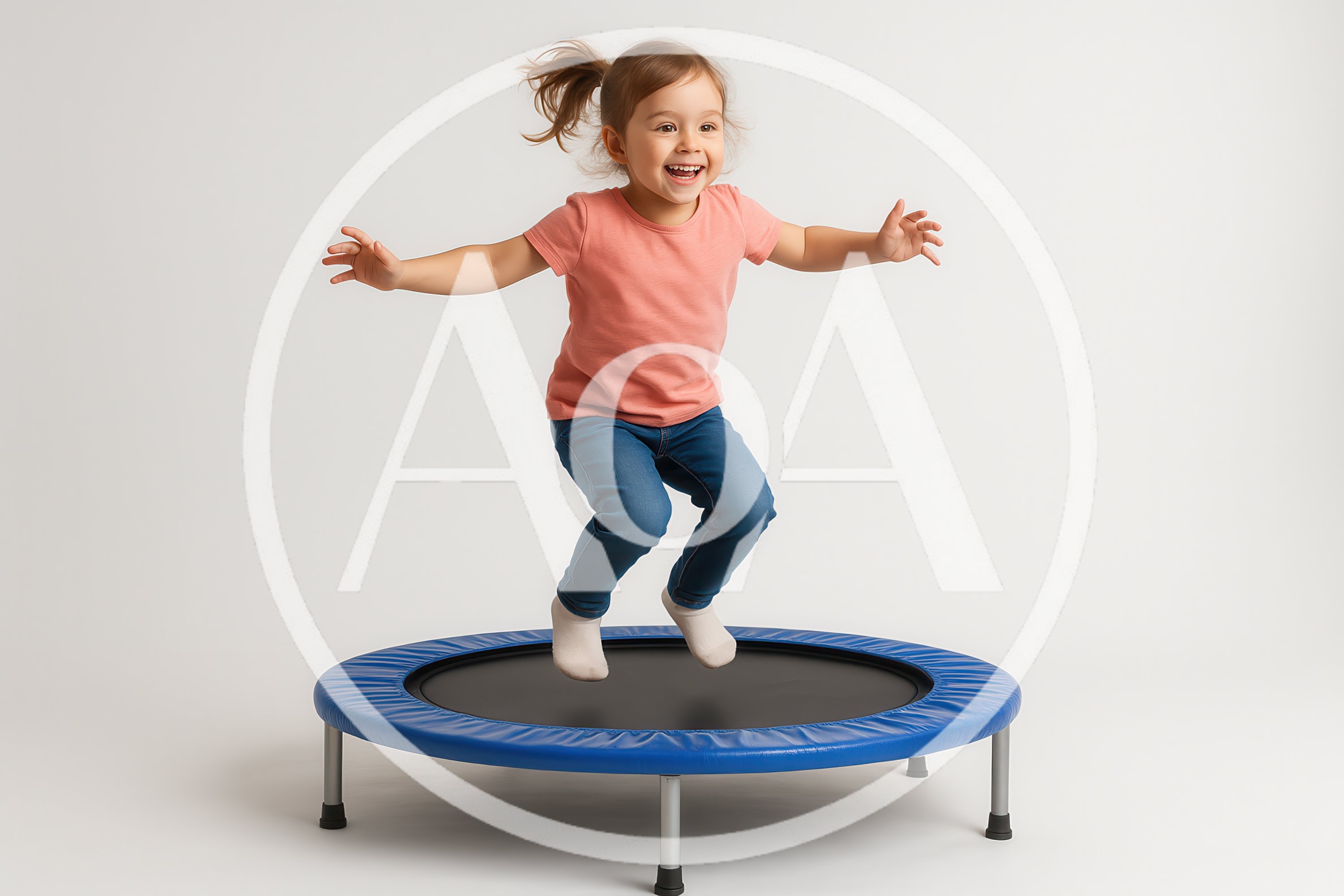 Happy Little Girl Jumping on a Mini Trampoline