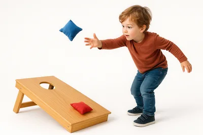 Young Boy Playing Cornhole Game
