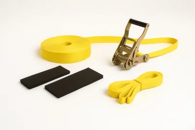 Yellow Ratchet Strap Set With Protective Pads