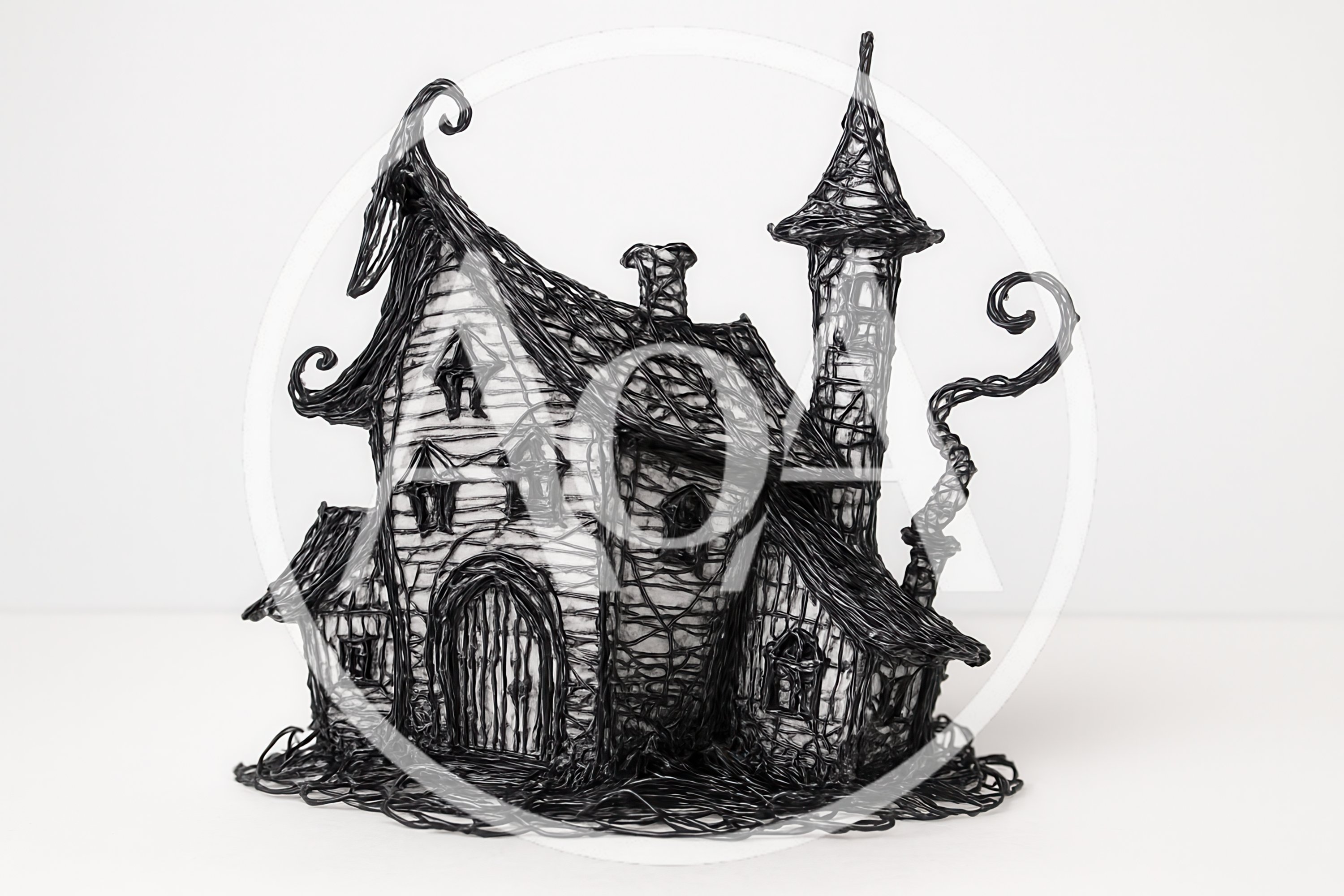 Intricate Wire Sculpture Of A Spooky Haunted House