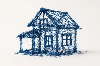3D Printed Blue Wireframe Model Of A House