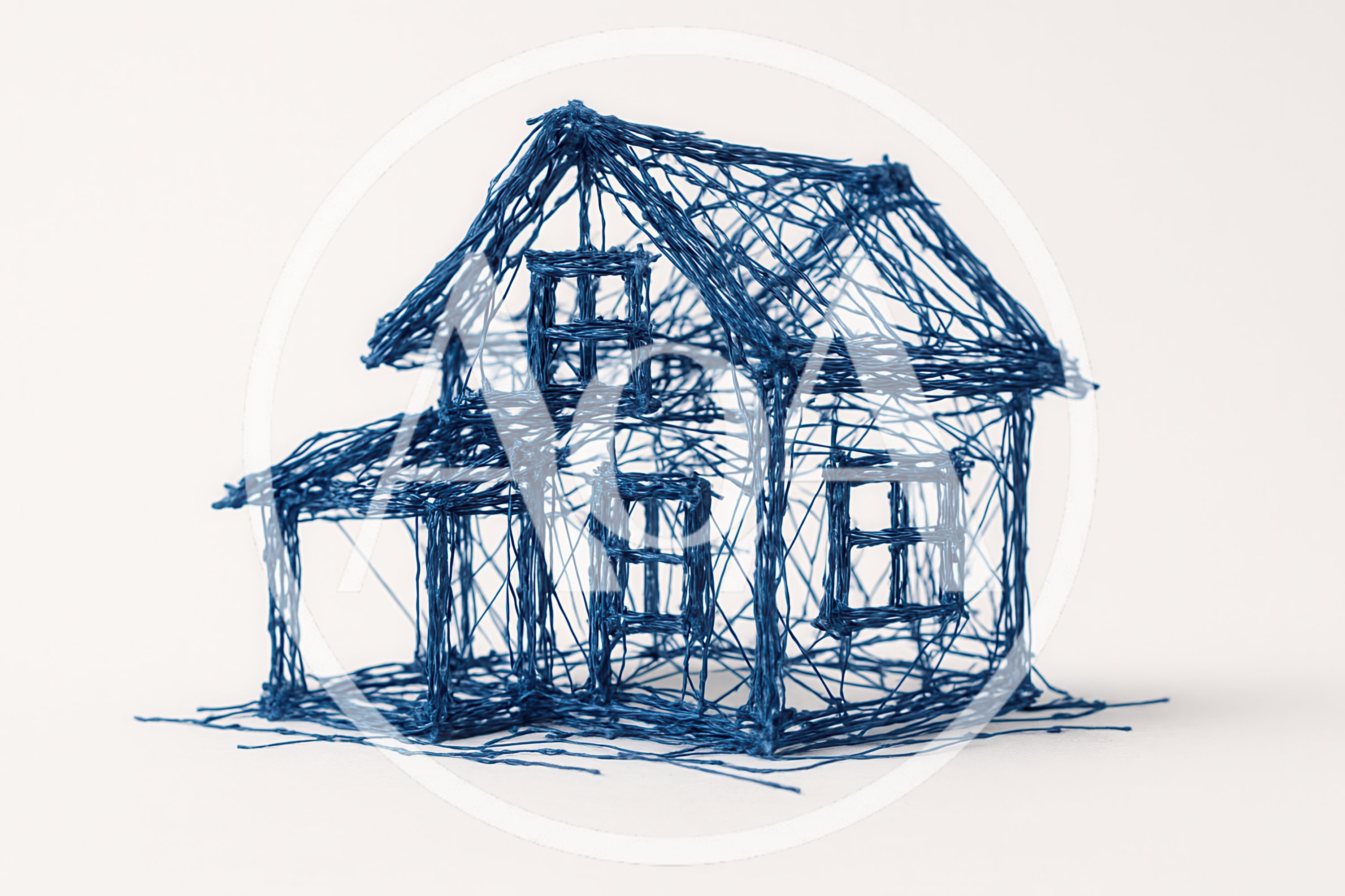 3D Printed Blue Wireframe Model Of A House