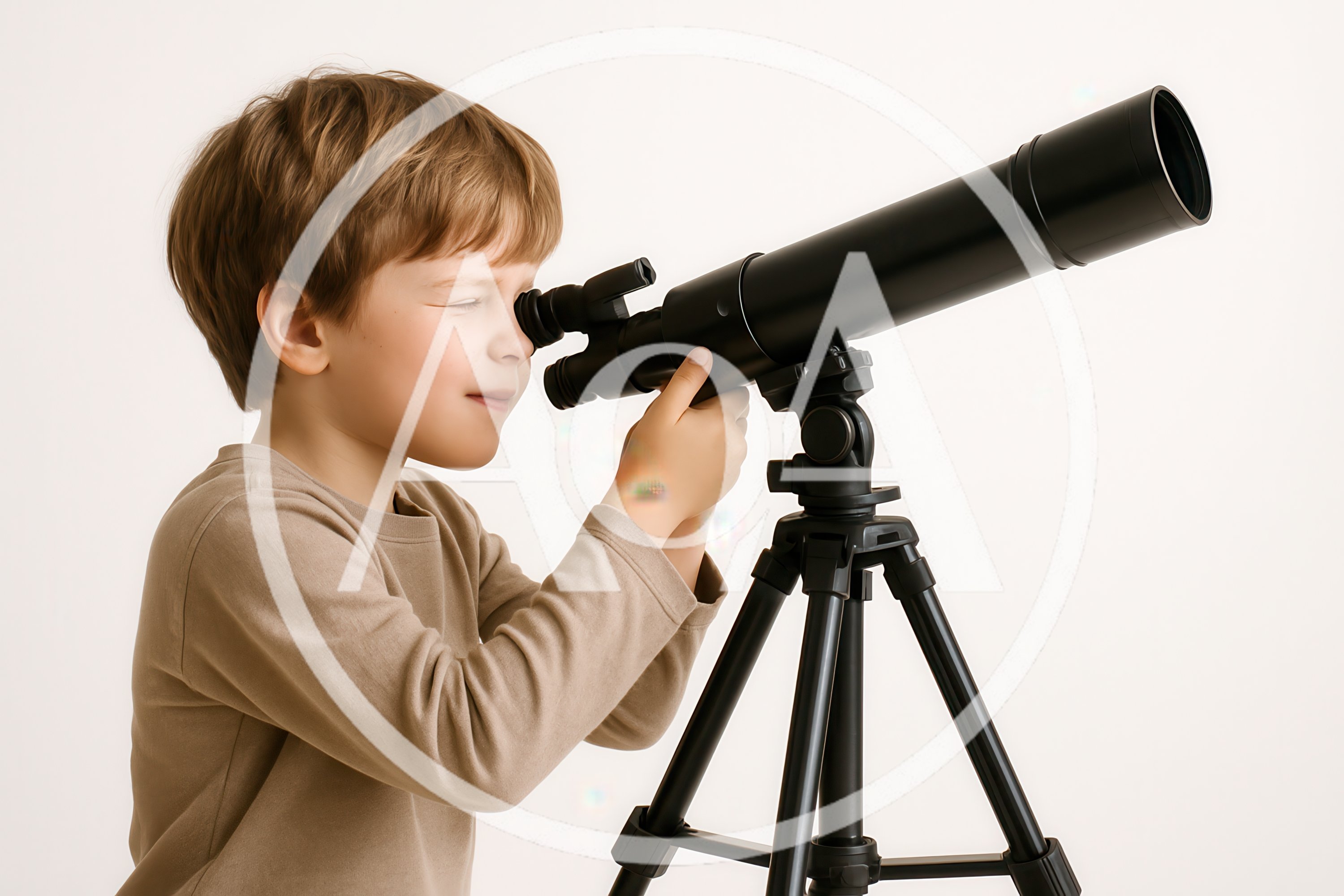 Young Boy Looking Through A Telescope