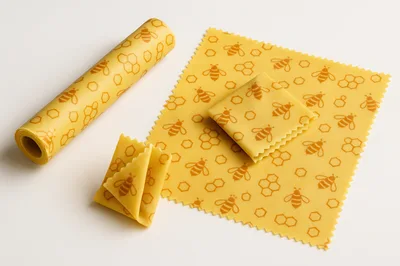 Beeswax Food Wraps With Honeycomb And Bee Pattern