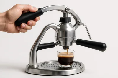 Manual Espresso Maker Pressing Coffee Into Glass