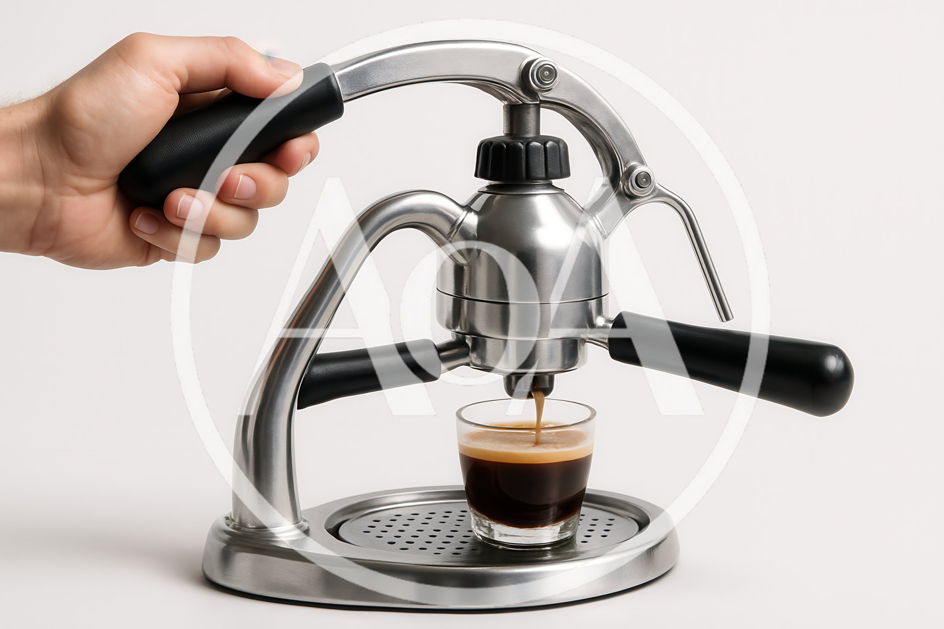 Manual Espresso Maker Pressing Coffee Into Glass