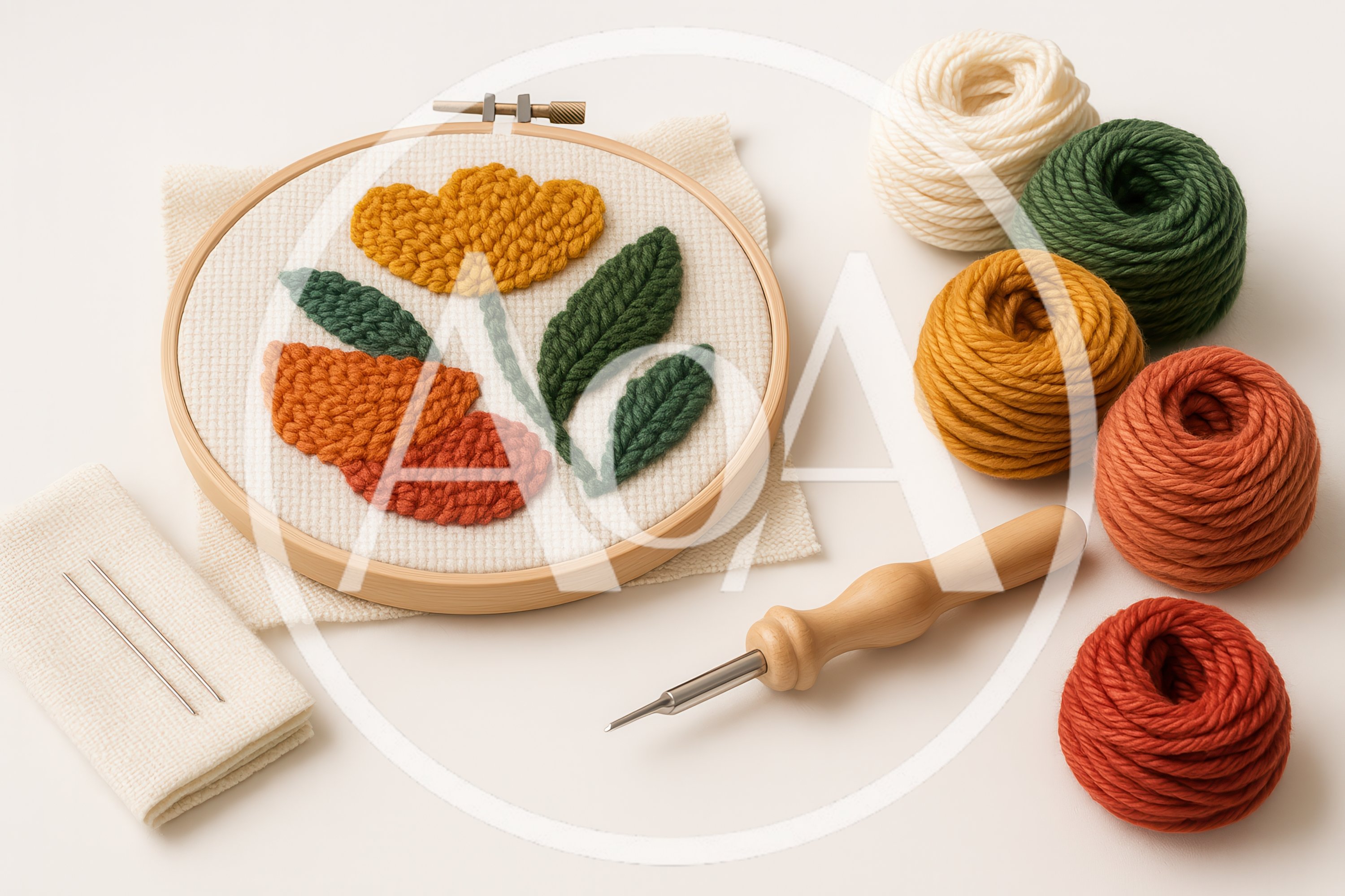 Punch Needle Embroidery Craft Kit With Yarn And Hoop