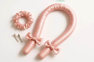 Pink Satin Heatless Hair Curling Rod Set