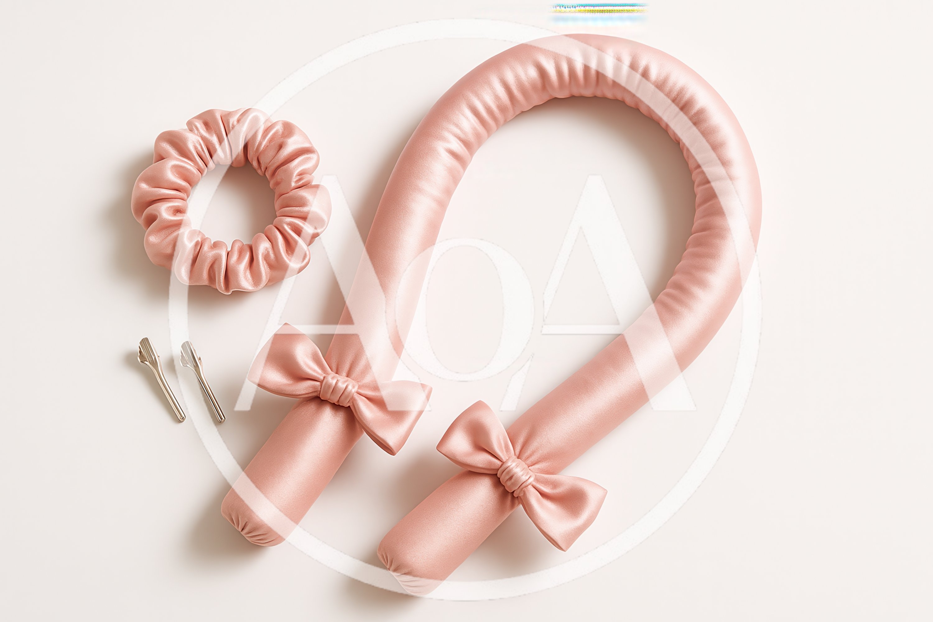 Pink Satin Heatless Hair Curling Rod Set