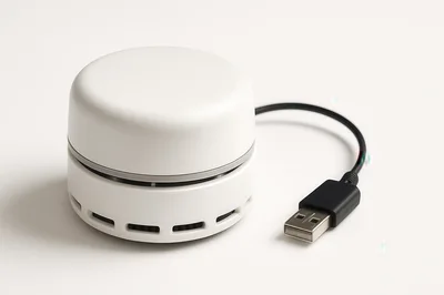 White Desktop Mini Vacuum Cleaner With USB Cable