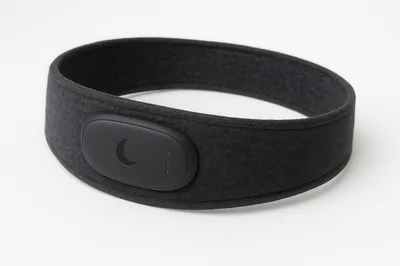 Black Sleep Tracking Headband On White Background