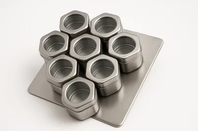 Set Of Empty Hexagonal Metal Spice Containers