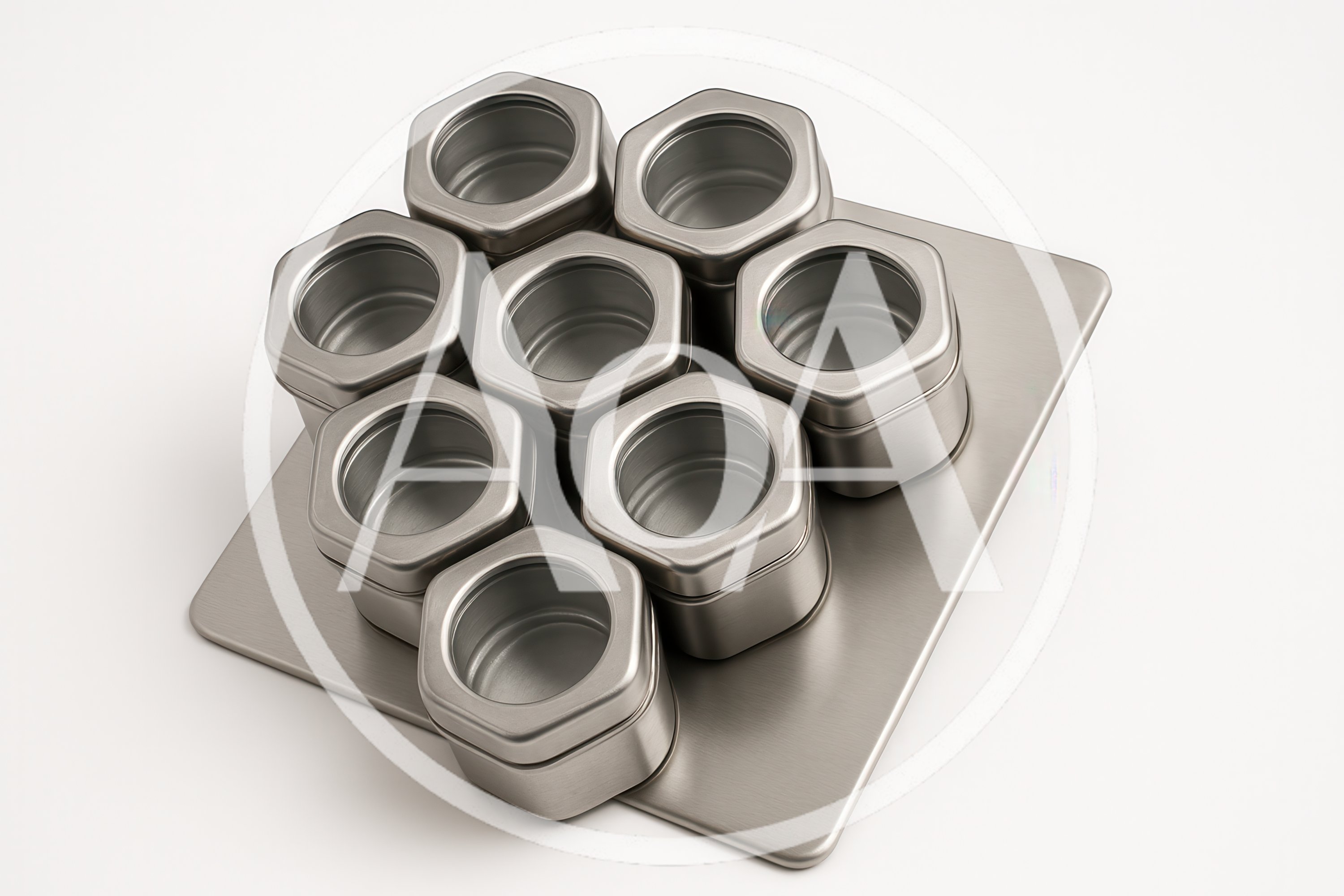 Set Of Empty Hexagonal Metal Spice Containers
