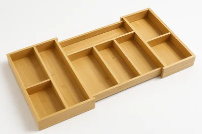 Empty Expandable Bamboo Cutlery Drawer Organizer