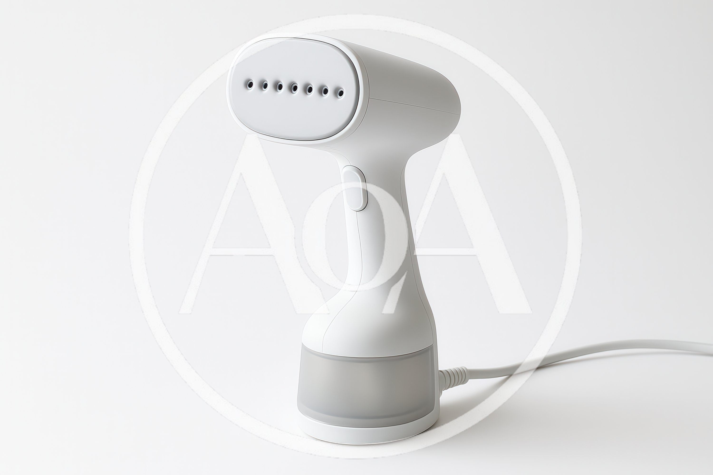 White Handheld Garment Steamer On Plain Background