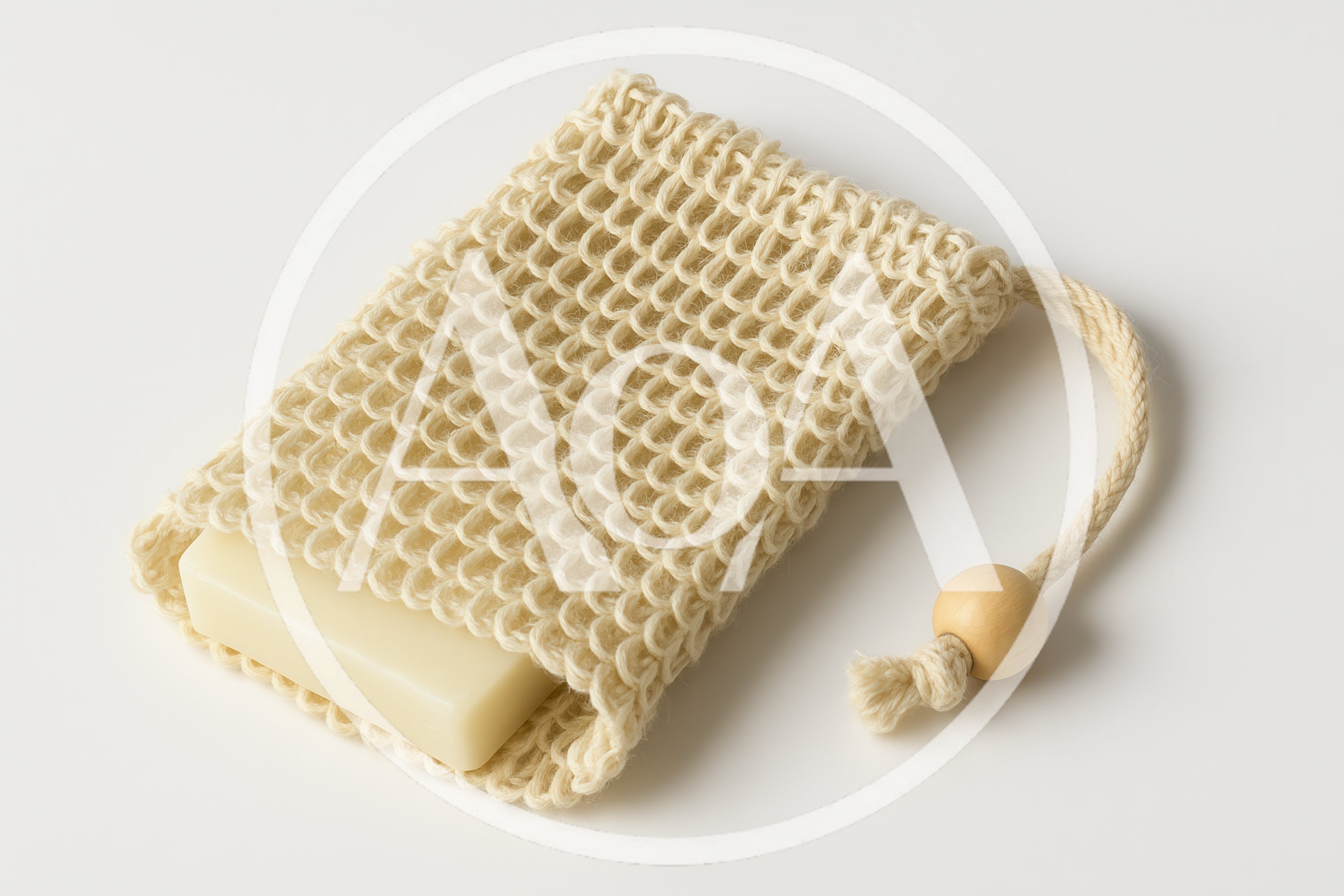 Bar Soap Inside A Natural Sisal Exfoliating Pouch