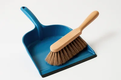 Blue Dustpan and Wooden Hand Brush Set