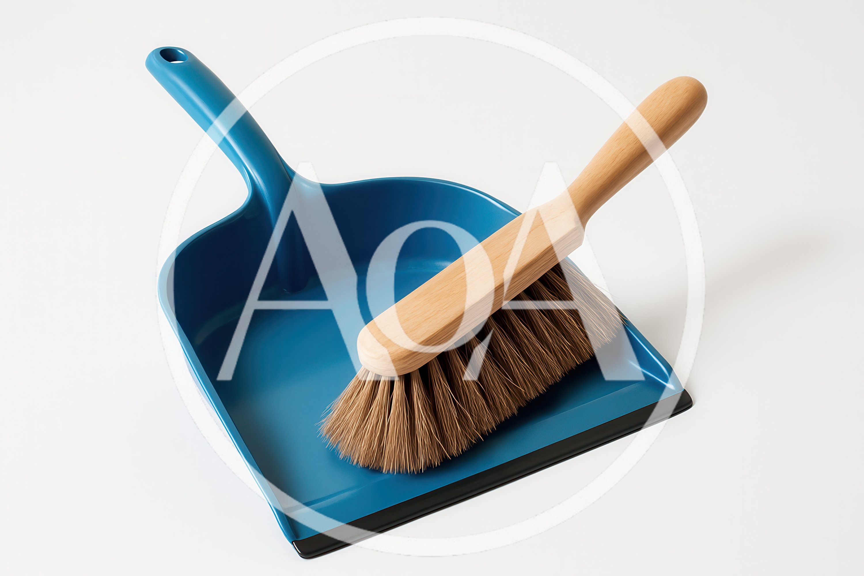 Blue Dustpan and Wooden Hand Brush Set