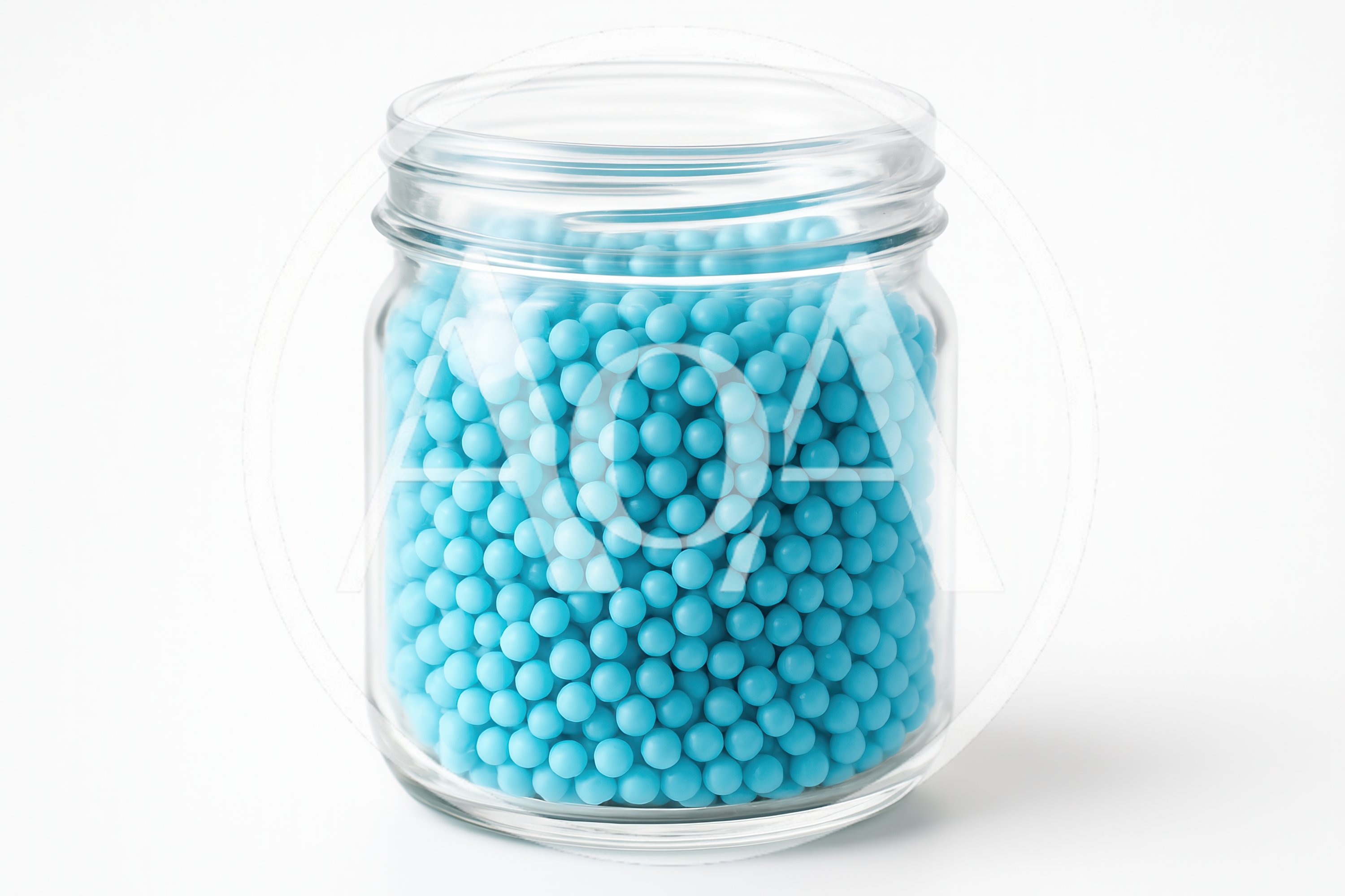 Glass Jar Filled With Small Blue Spheres