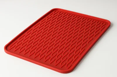 Red Silicone Dish Drying Mat On White Background