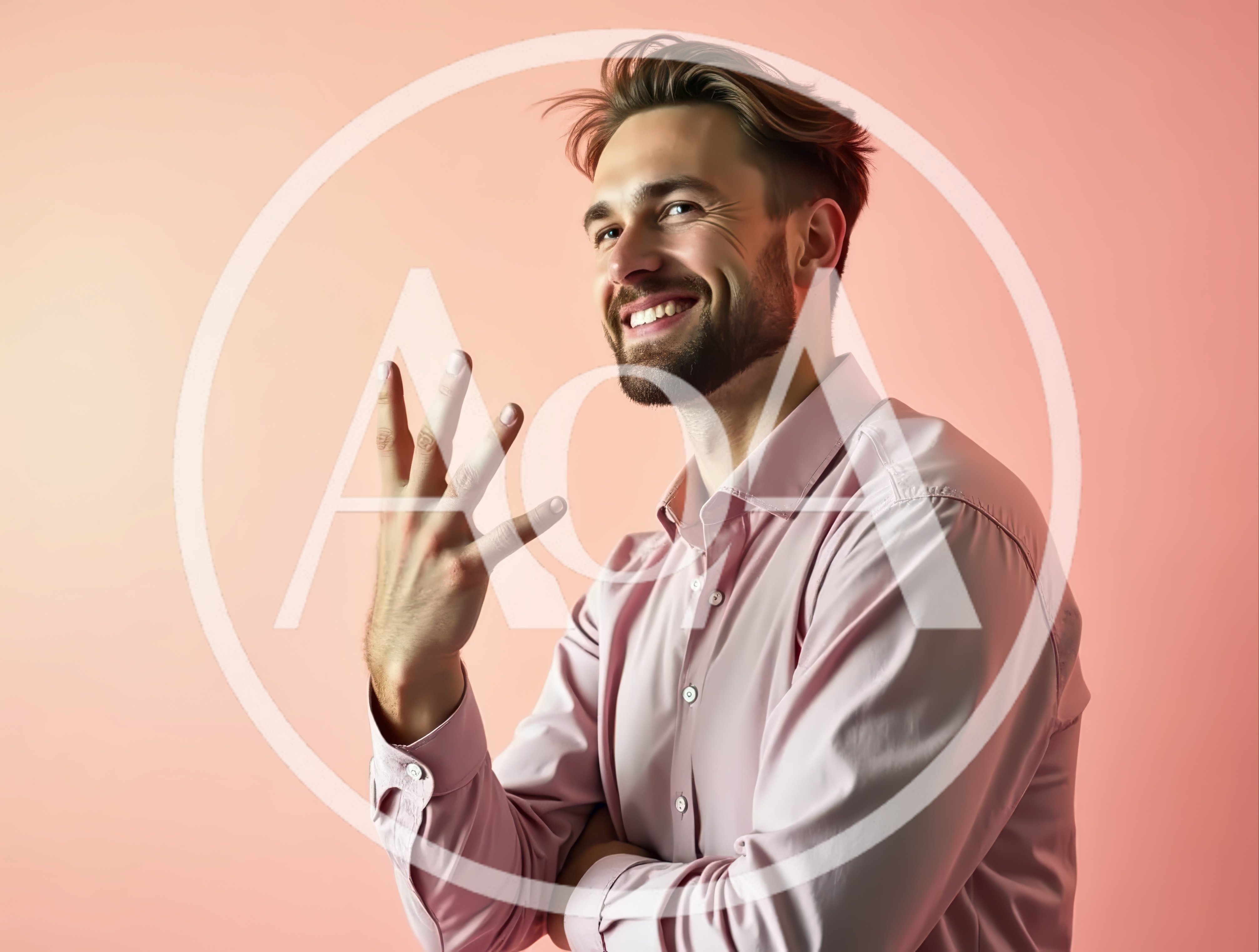 Smiling Man Holding Up Four Fingers