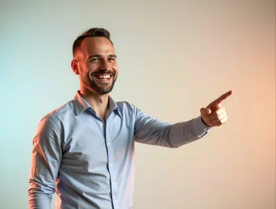 Smiling Man Pointing To The Side