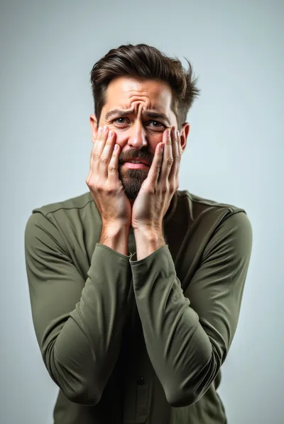 Stressed Man Holding Face In Distress