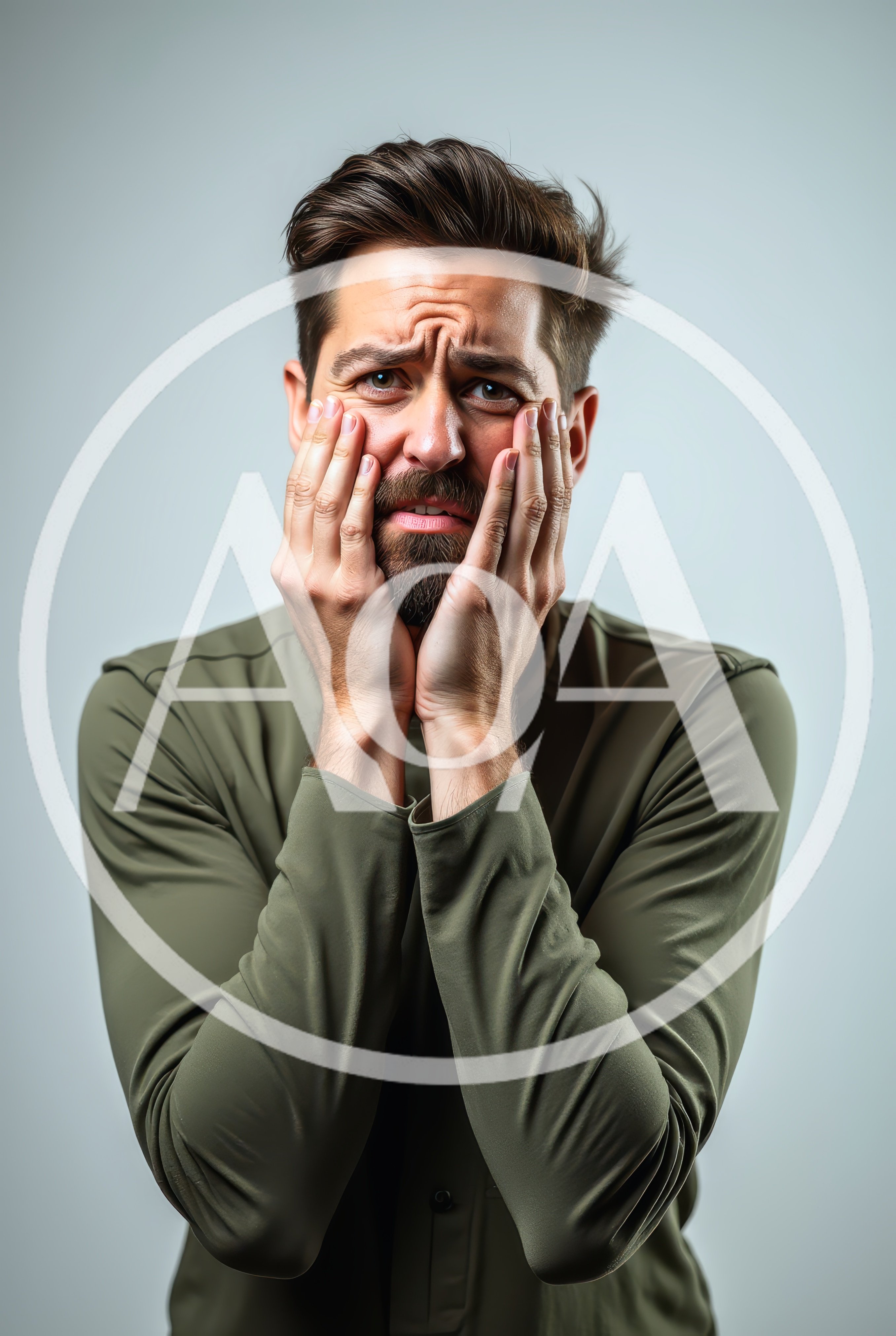 Stressed Man Holding Face In Distress