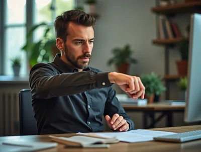 Professional Man Checking Time While Working At Desk