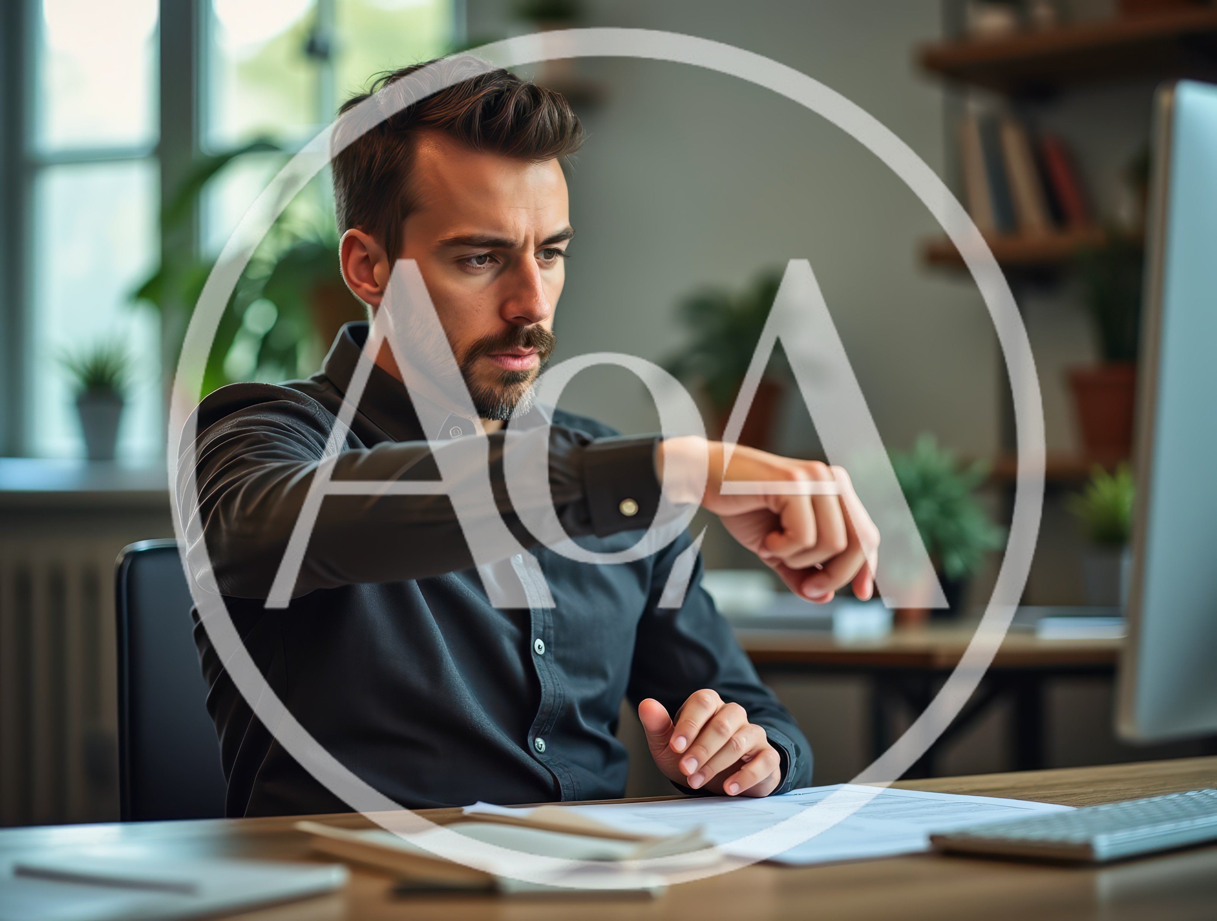 Professional Man Checking Time While Working At Desk
