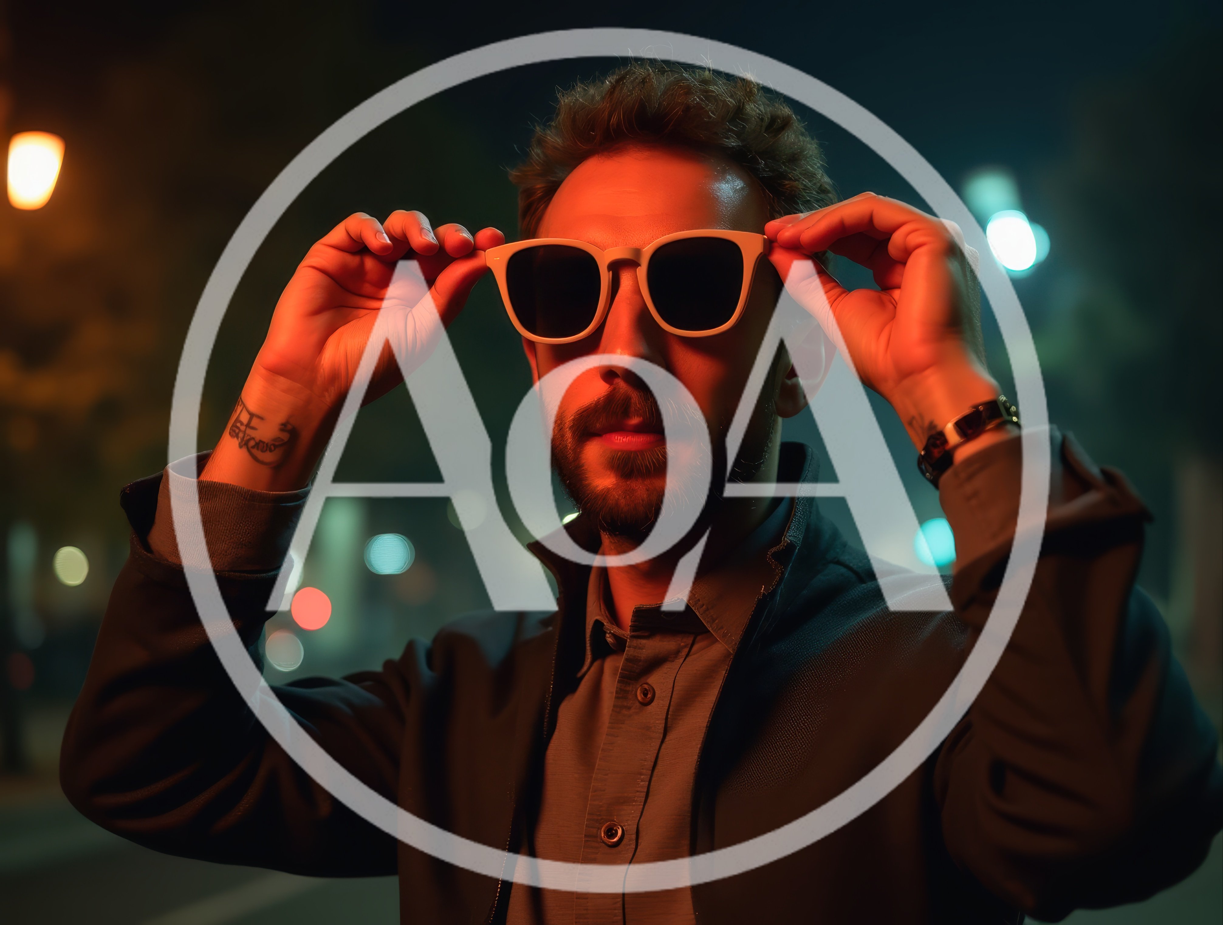 Man Adjusting Sunglasses Under Night Street Lights