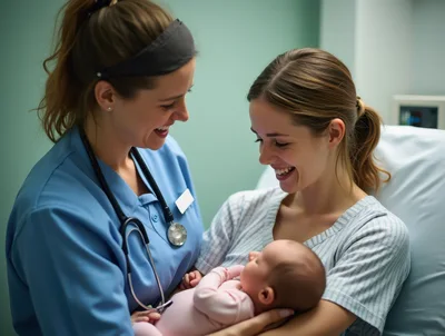 Nurse and New Mother Bonding with Newborn Baby